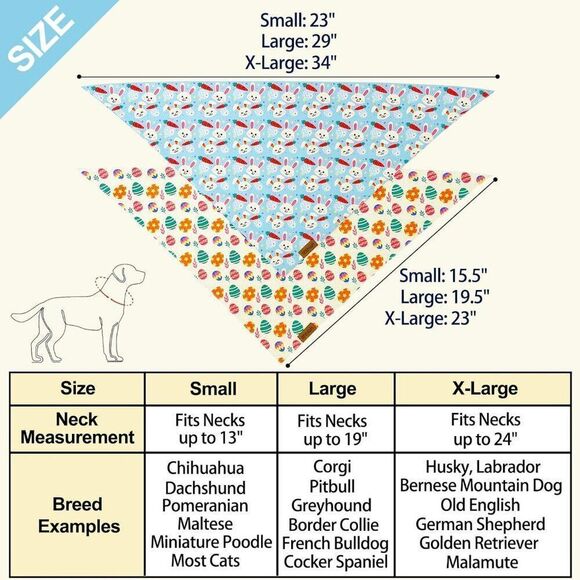 Dog Bandanas 2 Pack Reversible Pet Scarf Spring Easter Sz L up to 19" n… - Picture 7 of 7